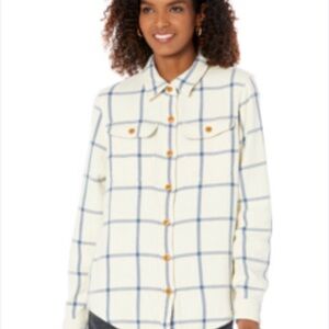 L.L. Bean Women's Cream and Navy Heavyweight Cotton Flannel Utility Shacket